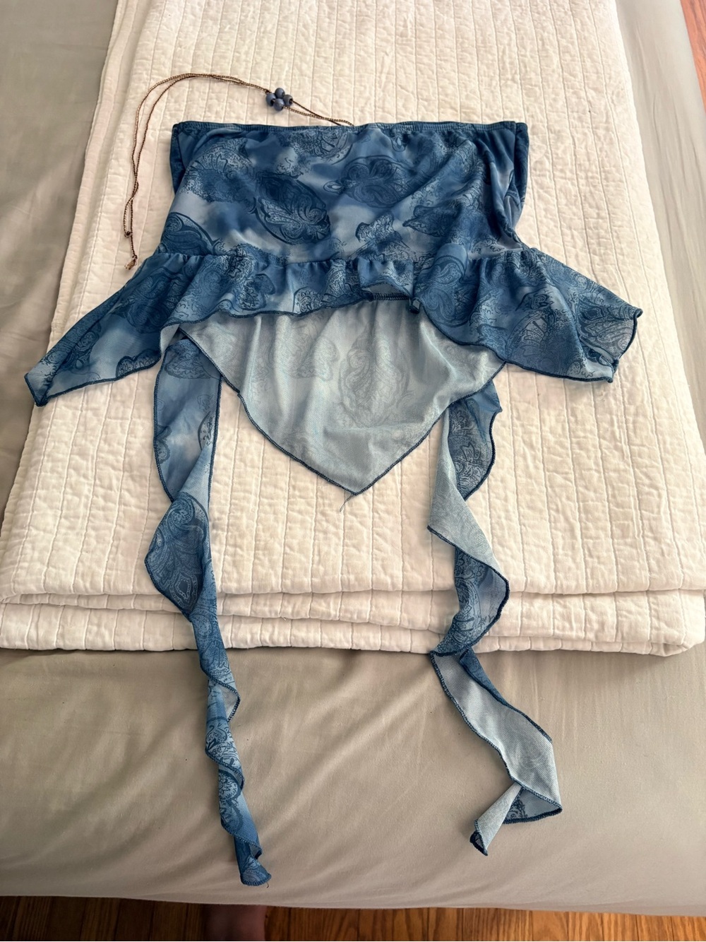 Romwe Y2K Women’s halter top fairy paisley print Blue Semi Sheer Festival Size L - Picture 3 of 4